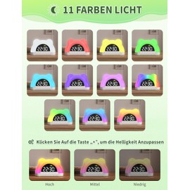VOSFEEL Children's Alarm Clock, Digital Alarm Clock with 11 RGB Colour Night Light 5 Screen Brightness Dual Alarms