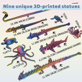 TUTHKOTH 9PCS 3D Printed Dragon Figure Collection (9Pcs-Red+Yellow+Blue)