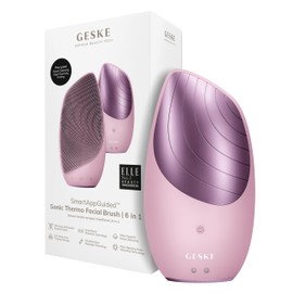 GESKE SmartAppGuided™ Sonic Thermo Facial Brush, 6 in 1, Skin Cleansing, Cleaning Brush with Heat Function, Face Massager, Electric Face Brush, Facial Cleansing Device