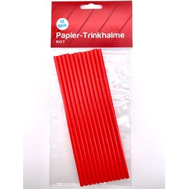 DH-Konzept 12 Paper Drinking Straws Red for Party and Birthday | Red Straws Children's Birthday Party Decoration