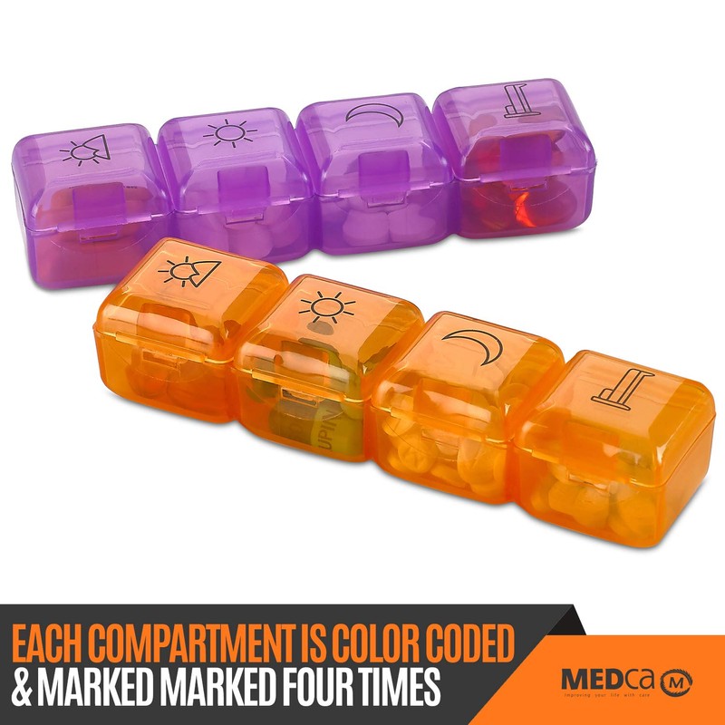 Weekly Pill Organizer - 4 Compartment Am/pm Pill Box, 7