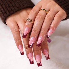 Burgundy Square Tip Press On Nails