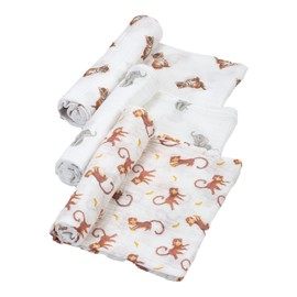 LollyBanks 100% Cotton Muslin Swaddle Jungle Baby Blanket Set, Tiger, Leaf and Elephant Pattern | Boy, Girl, and Gender Neutral Receiving Blankets Pack of 3 Breathable Security Swaddles