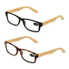 V.W.E. 2 Pairs of Wood Grain Printed Temple Arm Reading Glasses - Spring hinge men women readers (1 Black 1 Tortoise, 4.00)
