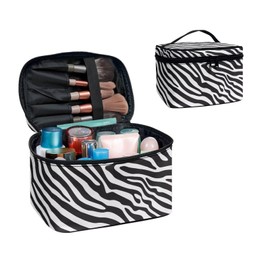 Jolamirel Travel Makeup Bag Essentials Bag for Women, Zebra Stripes Cosmetic Organizer Bag Floral Large Toiletries Accessory, Zebra Stripes, Casual