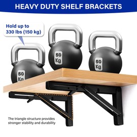 Folding Shelf Brackets 16 Inch 2 Pcs, Load 330 lb, with Mounting Screws, Heavy Duty Stainless Steel DIY Wall Mounted Shelf Bracket Space Saving for Garage Workstation, Stuff Supports, Table, Workbench