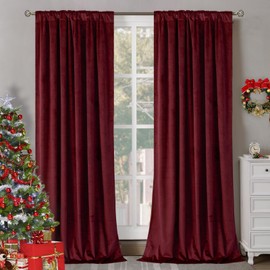 BGment Christmas Red Velvet Curtains 96 Inches for Living Room, Thermal Room Darkening Curtains Sound Reduce Drapes with Back Tab and Rod Pocket for French Door, 2 Panels, 52 x 96 Inch