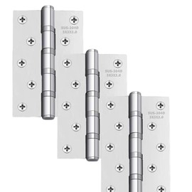 5" Stainless Steel Door Hinges, Heavy Duty 304 5 x 3 Inch Ball Bearing Non Removable Hinge Pin for Interior and Exterior Ourtswing Door or Gate Security-3 Pack (3, Premium Silver)