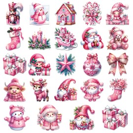 24pcs Christmas Magnets for Fridge Magnetic Sticker Pink Xmas for Refrigerator Kitchen Garage Door Car Decals Decorations Christmas Magnet Accessories for Party Decor