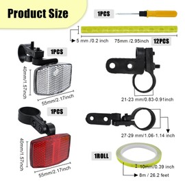 12Pcs Wheel Spoke Reflectors, Warning Strip Clip Tube, 2Pcs Front and Back Reflectors Bracket, Bicycle Spoke Lights Cover with Screwdriver 8m Reflective Tape, Bike Reflective Spoke Clips for Cycling