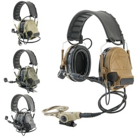 HEARFALCOM Tactical Headset C5 XPI Noise Canceling Pickup Protective Earmuffs&U94 V2 PTT Adapter for Airsoft Hunting Shooting (FG)