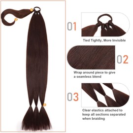 Charsun 20inch Long Braided Ponytail Extensions for Women, Straight Wrap Around Hair Extensions With Hair Tie, Natural Soft DIY Synthetic Ponytail Hair Extensions Daily Wear(Light Brown)