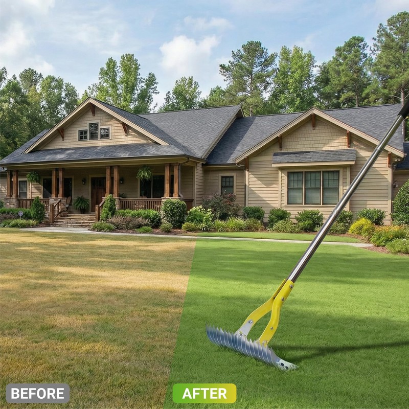 Thatch Rake for Lawn, 15 Inch Lawn Dethatcher with Dual-Edge