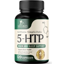 Nature's Nutrition 5 HTP Supplement Capsules 200 mg 5HTP Plus Calcium for Brain & Calm Support - Extra Strength Premium Griffonia Simplicifolia 5-HTP Formula - 5 Hydroxytryptophan - Gluten Free 120 Vegetarian Capsules