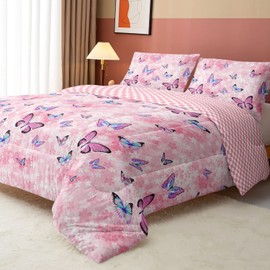 Smell Sunshine Butterflies Comforter Set 3pcs (1 Comforter + 2 Pillowcases) for Boys Girls Butterflies Printed Bedding Comforter Set,Duvet for All Seasons(Butterflies Twin)