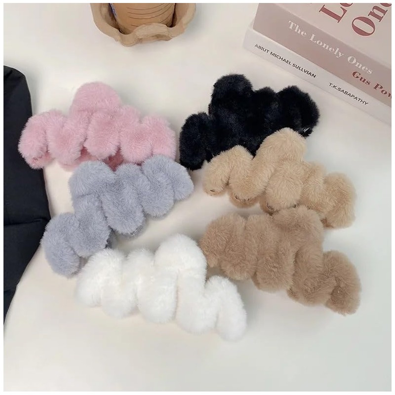 Extra Large Fluffy Wave Shaped Hair Clip (Black)