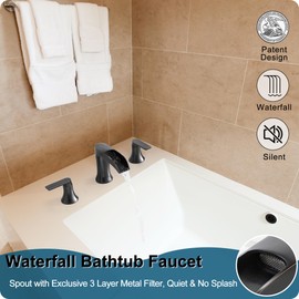 HOIGY Oil Rubbed Bronze Waterfall Tub Faucet 3 Hole, Brass High Flow Roman Bathtub Faucet, Widespread Bathtub Faucets 6-16 Inch 2 Handle Deck Mount