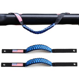 RERPRO - Tiradores de barra para puerta delantera compatibles con Jeep Wrangler JL 2/4 puertas 4XE Gladiator JT 2018-2024, accesorios interiores, mango de agarre de paracaídas, función de mantenimiento del airbag, paquete de 2 unidades, color azul con ba