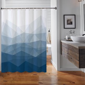 MIRRORANG 120 x 180 cm Blue Fabric Shower Curtain Marine Ombre Geometric Mountain Shower Curtain for Bathroom Waterproof Polyester Fabric Set with Hooks