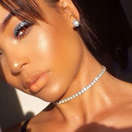 Yienate Silver Crystal Tennis Necklace Choker Sparkling Rhinestone Choker Necklaces Pave Crystal Cubic Zirconia Bridal Wedding Necklace Jewellery for Women and Girls