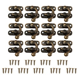 Pack of 12 Antique Brass Decorative Hasp Jewellery Wooden Box Wine Gift Clasp with Screws for Sliders Chests Boxes Tins (Bronze/Left Hook)