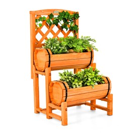 HAPPYGRILL Raised Garden Bed, 2-Tier Planter with Trellis & 2 Planter Boxes for Climbing Plants Flower Herb Growing, Indoor & Outdoor Planter Raised Bed for Yard Patio