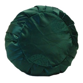 Taraluna Zen Zafu Sitting or Meditation Cushion with Silk Brocade Cover (Green)