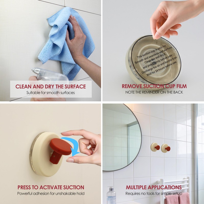 RODDEX 6-Pack Suction Cup Hooks, Strong Hold Removable Adhesive Hooks