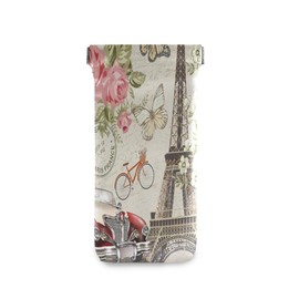 MOYYO Paris Eiffel Tower Vintage Car Eyeglass Pouch Squeeze Top Portable Sunglasses Bag Pouch PU Leather Eyeglass Goggles Case Cosmetic Holders Mulituse for Women Girl