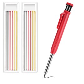 Carpenters Pencil Set - Incl.12 Tracer Pencil Refills with Three Colors + Sharpener, Solid Mechanical Pencils for Builders Joiners Construction