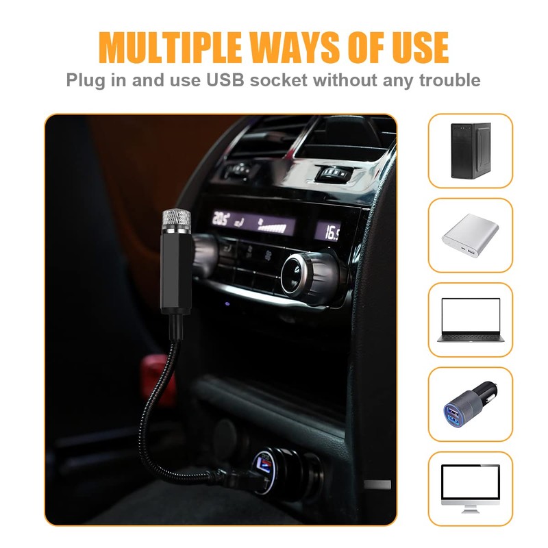 URAQT LED Roof Atmosphere Light, Adjustable USB Car Ceiling Starlight