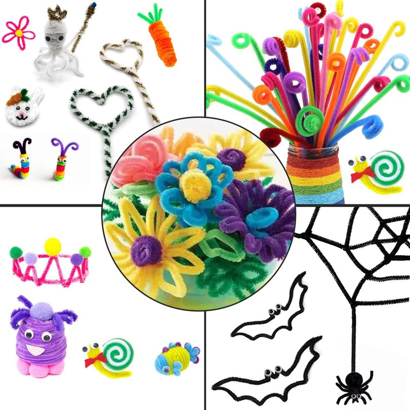 Cldamecy 100 pcs Black Pipe Cleaners with 20 pcs Googly