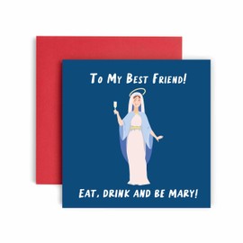 Huxters Christmas Cards for Her- Eat and Be Mary Christmas Funny Christmas Card for Women Friend - Funny Christmas Day Card for Best Friend Fun Happy Christmas - 14.8cm (Friend)