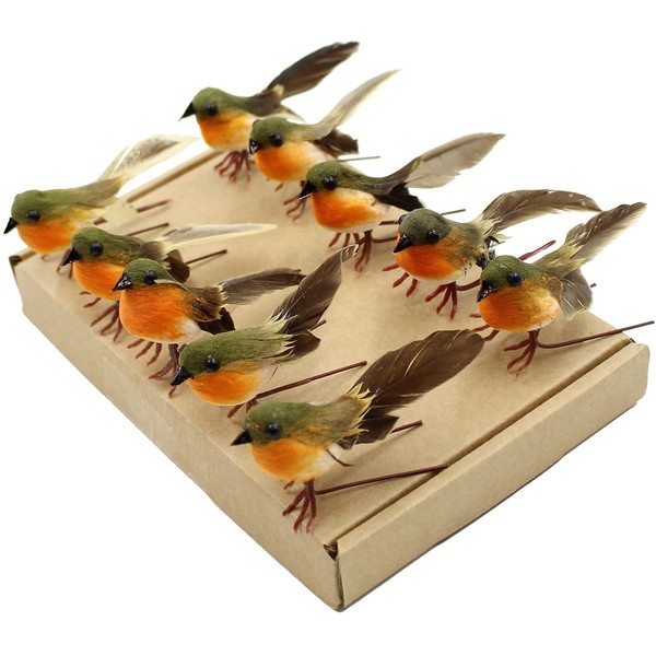 Yolococa 10PCS Robin Bird Christmas Tree Decoration Craft Very Cute Artificial Feather