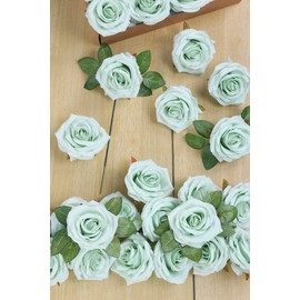 YUZZ Artificial Roses Flowers 25pcs Realistic Artificial Silk Fake Roses with Stems for DIY Wedding Bouquets,Centerpieces,Bridal Show Party,Home Decoration(Sage Green)