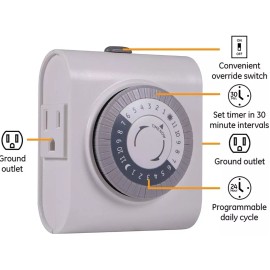 GE NEW, GE 24-Hour Heavy Duty Timer for Indoors, Controls 2 devices, Model 5316-71