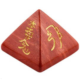 KYEYGWO Reiki Healing Crystal Pyramid Gemstone with Usui Reiki Symbols, Energy Healing Stone Pyramids Fengshui Figures for Spiritual Meditation and Home Decoration, Red Jasper