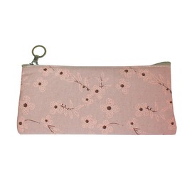 Emartbuy Vintage Floral Fabric Pouch – Embroidered Multipurpose Zip Case for Stationery, Makeup & Gifting - Pink