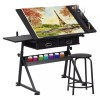 SEGAWE Adjustable Drafting Desk Workstation Set in Black MDF with