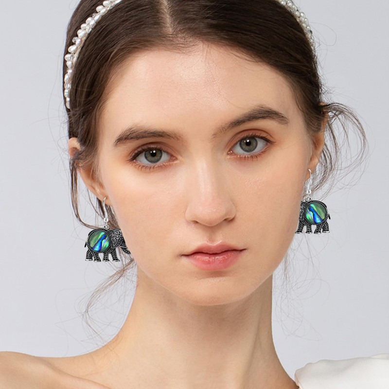 unixmoment Bohemian Vintage Silver Elephant Shell Dangle Drop Earrings Creative