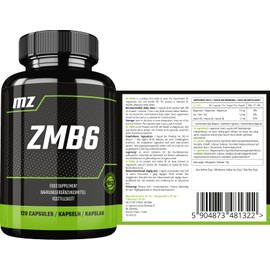 ZMB6 120 Capsules - Magnesium Citrate 110 mg, Zinc 5 mg and vitamin B6-4 Months Supply - Supports the condition of skin, hair, and nails - Diet Supplement - by MZ