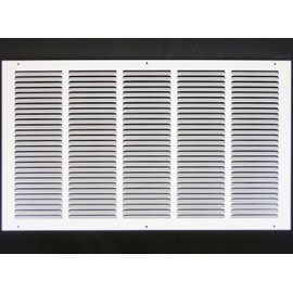 HVAC Premium 26'' x 14'' [Duct Opening] Flat Stamped Steel Return Air Grille - Sidewall and Ceiling - HVAC Vent Duct Cover - White [Outer Dimensions: 27.75''w X 15.75''h]