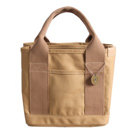 Lunch Tote Bag Canvas Solid Color Large Capacity Portable Lunch Cooler Bag for Sport Working Khaki