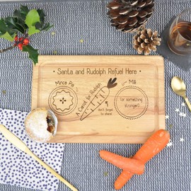eBuyGB Wooden Snack Tray Father Christmas Eve Board, Santa Claus & Rudolph Refuel Here, Reindeer Treat Plate, Wood