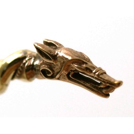 LynnAround Bronze Norse Nordic Viking Fenrir Wolf Head Twisted Cable Bangle Cuff Bracelet Arm Ring Pagan Jewelry (7.50 inches)