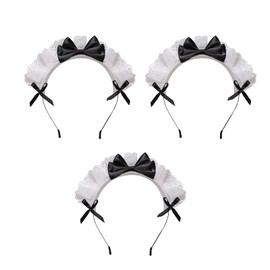 Guijinhao 3pcs Women Girls Lolita Headband,Lace Bow Hair Band Maid Anime Cosplay Headwear Ribbon Bowknot Cute Hair Band Party Headbands, Lolita Fashion, Hair Accessories (A96-3）