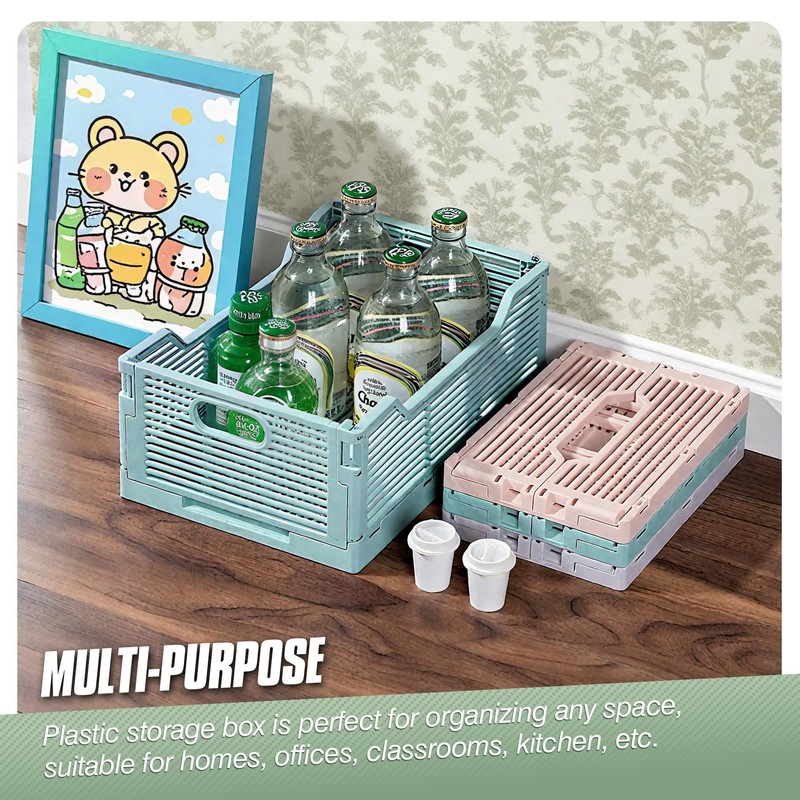 Vivikivi 4-Pack Plastic Crates for Storage, Collapsible Storage Crates Stackable,