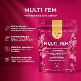 Vitatú | MultiFem Multivitamínico para Mujer | 60 Cápsulas (30 Días) | Con Colágeno Hidrolizado, Vitaminas, Minerales y Coenzima Q10| Vitaminas para M