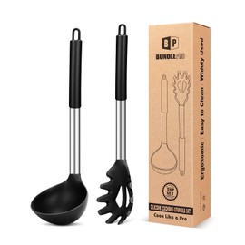 Silicone Pasta Fork and Ladle Spoon Set, Large Non Stick Kitchen Utensils for Cooking,Stirring,Serving Spaghetti, Soup, Sauce