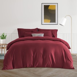 Sonive Bedding Duvet Cover Set Super Soft and Breathable Double Brushed Microfiber 3 Pieces with Zipper Closure 8 Corner Ties (Burgundy, King)